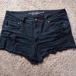 Distressed, black denim shorts